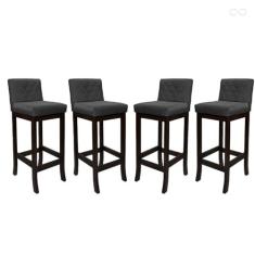 Imagem de Kit 4 Banquetas Alta para Bancada de Cozinha Tóquio Madeira Maciça Matelassê Suede Cinza CCS