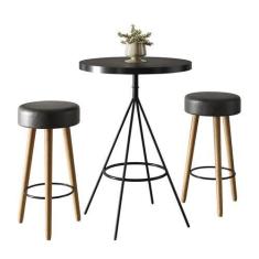 Imagem de Kit Mesa Bistro Viena e 2 Banquetas Londres material sintético Preto -