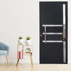 Imagem de Porta Lambril de Alumínio 210 x 90cm com Friso e Visor Linha Veneza Lado Esquerdo Preto
