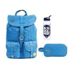 Imagem de Kit Capricho Love Blue Mochila + Estojo + Garrafa
