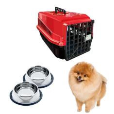 Imagem de Caixa Transporte Pet Cães N1 + Dois Comedouro Chalesco 150ml - Mecpet
