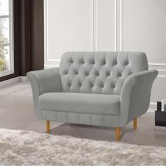 Imagem de Namoradeira Pés Palito em Madeira Playa 2 Lugares Veludo Cinza Claro