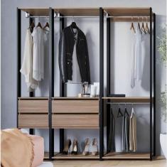 Imagem de Kit Guarda Roupa Closet 03 Peças 183x160cm Preto Montana Proddy Preto Montana
