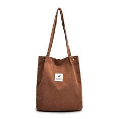 Imagem de Bolsa feminina de veludo cotelê, bolsa casual com zíper, bolsa de ombro de grande capacidade com bolsos, bolsa de ombro retrô de lona de tamanho grande, bolsa transversal casual para mulheres, Preto