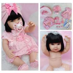 Imagem de 2 Bonecas Tipo Bebê Reborn Realista Bolsa + Enxoval Completo - Mamãe R