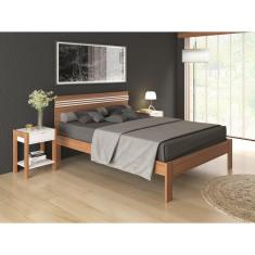 Imagem de Cama de Casal Grande 195 cm Com Cabeceira Quarto Adulto Amêndoa Marrom Madeira Branco