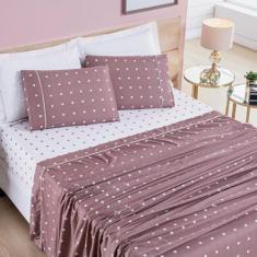 Imagem de Jogo De Cama Lençol 04 Peças Micro Percal 200 Fios Estampado Petit Poá