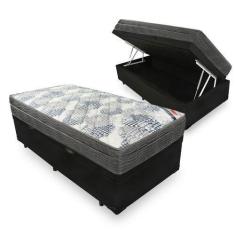 Imagem de Cama Box Com Baú Solteiro Preto + Colchão De Molas Ensacadas - Ortobom