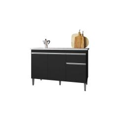 Imagem de Balcão Cozinha Tatiane 120 cm Sem Tampo 3 Portas 1 Gaveta Pto - AJL Móveis