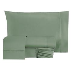 Imagem de Jogo Cama Lençol Casal 200 Fios 4 Peças Verde Esmeralda