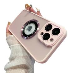 Imagem de Para iPhone 14 Pro Max Capa de telefone de moldura fosca colorida de luxo para iPhone 11 12 13 15 Plus Capa protetora de lente, capa magnética rosa, para iPhone 15