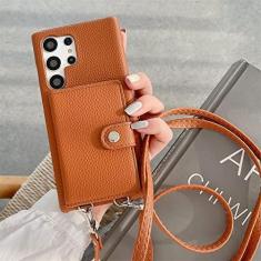 Imagem de Estojo tipo carteira tiracolo de couro para Samsung S23 Ultra S22 Plus S21 S20 S10 S9 S8 Note 20 10 Pro 9 Capa de cartão, marrom, para S23 Plus