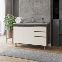 Imagem de Balcão Gabinete de Pia Premium 120cm Chocolate/Off Wite S/ Tampo - Nat