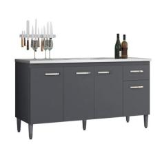 Imagem de Balcão Cozinha Gabriela 150 Cm Sem Tampo Com Pés 4 Portas 1 Gaveta Cin