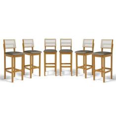 Imagem de Kit Com 6 Banquetas Aline Madeira Maciça Assento Estofado Encosto De T