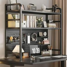 Imagem de Estante de mesa de 2/3 camadas, estante de mesa de metal para mesa de computador, prateleira de mesa de escritório com placa perfurada, prateleira de exibição de bancada para mesa de computador de