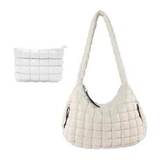 Imagem de Bolsa feminina grande, acolchoada, leve, acolchoada para academia, bolsa tiracolo macia e fofa, bolsa Hobo (bege), Bege