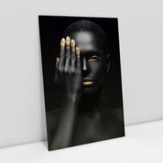 Imagem de Quadro Para Sala Moderno Black Face With Gold Em Canvas Grande Decorativo - Bimper
