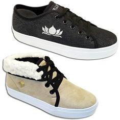 Imagem de Kit 2 Pares Tenis Casual Feminino Trilupy Preto e Creme