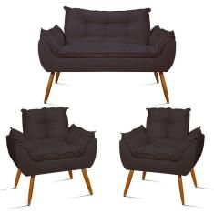 Imagem de Kit Sofá Namoradeira Opala + 2 Poltronas Opala Balaqui Decor Cor:cinza