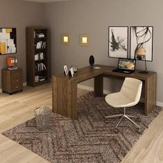 Imagem de Conjunto Home Office 3 Peças com 1 Mesa em L 1 Estante 1 Gaveteiro Espresso Móveis