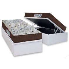 Imagem de Cama Box Baú Solteiro: Colchão Anatômico Ortobom D45 / EP ISO 150 Mega Firme + Base CRC Courano White(88x188)