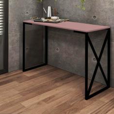 Imagem de Mesa Escrivaninha Bex Industrial Escritório Ferro Preto MDF Rose Rosa - Ahz Móveis