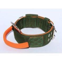 Imagem de Coleira Cachorro Grande K9 Com Alça Amorosso (Verde Militar / Laranja