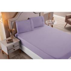 Imagem de Jogo de Cama Lençol Casal Super King 3 Peças Lilás Liso 100% Algodão