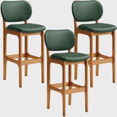 Imagem de Kit 3 Banquetas Alta Bar Cozinha Sala Jantar Fixa Betta L02 Imbuia Facto Verde Musgo - Lyam Decor