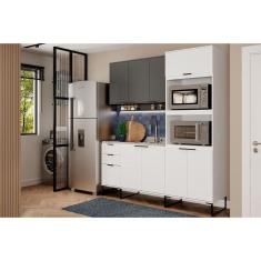 Imagem de Cozinha Modulada Completa Alpha 3 Peças (1Aéreo+1Balcão+1TorreQuente) C3P74 Branco/Cinza Titanio - Carraro