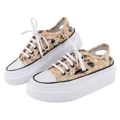 Imagem de Tenis Casual Feminino Florido Detalhe Vazado Ajuste Cadarço Palmilha Em Gel Macia Confortavel Leve-Feminino