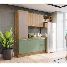 Imagem de Cozinha Compacta Botanic com Tela 7 PT 3 GV Nogueira e Verde - Kappesb