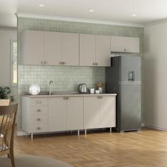 Imagem de Cozinha Completa 5 Peças 100% Mdf Bp 2 Balcões 3 Aereos Maranello Branco/Panna