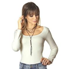 Imagem de Blusa Feminina Manga Longa Palha Decote Redondo