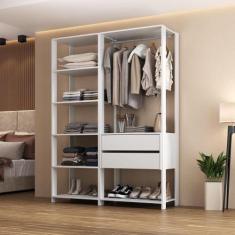 Imagem de Guarda-Roupas Closet Modulado 135cm 2 Peças com 2 Gavetas e Cabideiro 