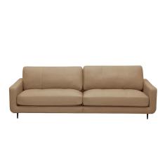 Imagem de Sofá Decorativo Isaac 3 Lugares Sala De Estar 210cm Pés Em Aço Couro Nude