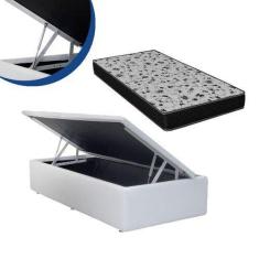 Imagem de Cama Box Baú Solteiro Colchão Espuma D33 Bordado +Box Branca 56x88x188