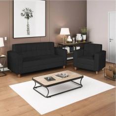 Imagem de Kit Sofá 180cm e Poltrona em Sintético Dallas Preto