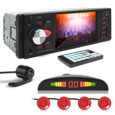 Imagem de Kit Rádio C/ Tela + Câmera Ré + Sensor Ré Vermelho Fiat Idea 2012 2013