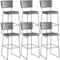 Imagem de Kit 06 Banquetas Altas Base Em Aço Fixa Preto