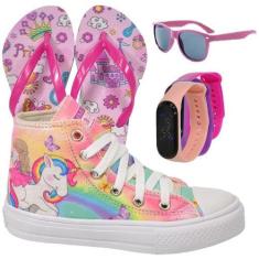 Imagem de Tênis Botinha Infantil Feminino Personagem Cano Alto + Chinelo + Óculo