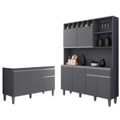 Imagem de Cozinha Compacta Alice E Balcão Gabinete Sem Tampo Tatiane 120cm Cinza