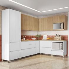 Imagem de Cozinha 9 Peças Canto 12 Portas 8 Gavetas Ripado Rainha 100% MDF Branco/Marrom