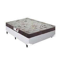 Imagem de Cama Box Casal Colchão Espuma D45 Bordado + Box Sintético Branco Serra Negra 59x138x188