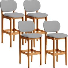 Imagem de Kit 04 Banquetas Alta Para Cozinha Madeira Fixa Betta L02 Imbuia Corano Cinza - Lyam Decor