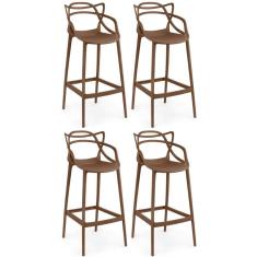 Imagem de Kit 4 Banquetas Allegra Com Encosto Design Cozinha/bancada - Marrom