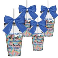 Imagem de 4 Copos Convite com Laço Personalizados Agradecimento para Pajem
