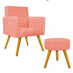 Imagem de Kit Poltrona Beatriz e Puff Sofia Palito Mel Suede Coral - ADJ Decor