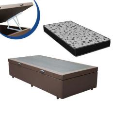 Imagem de Cama Box Baú Solteiro Colchão Espuma D33 Bordado + Box Sintético Marro